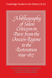 A Bibliography of Salon Criticism in Paris from the Ancien Régime to the Restoration, 1699–1827