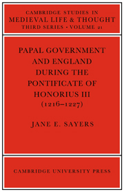 Papal Government and England during the Pontificate of Honorius III (1216–1227)
