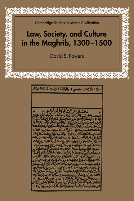 Law, Society and Culture in the Maghrib, 1300–1500