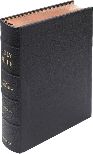 REB Lectern Bible with Apocrypha, Black Goatskin Leather over Boards, RE936:TAB