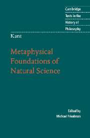 Kant: Metaphysical Foundations of Natural Science