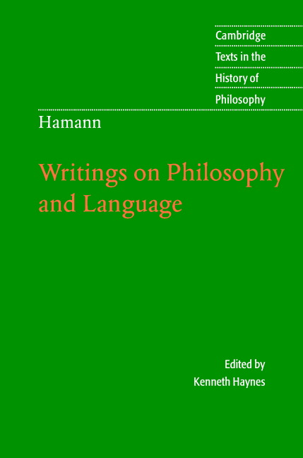 Hamann: Writings on Philosophy and Language