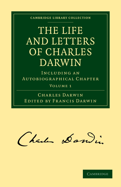 Darwin, Francis ed. 1887. The life and letters of Charles Darwin, including  an autobiographical chapter. vol. 3. London: John Murray.